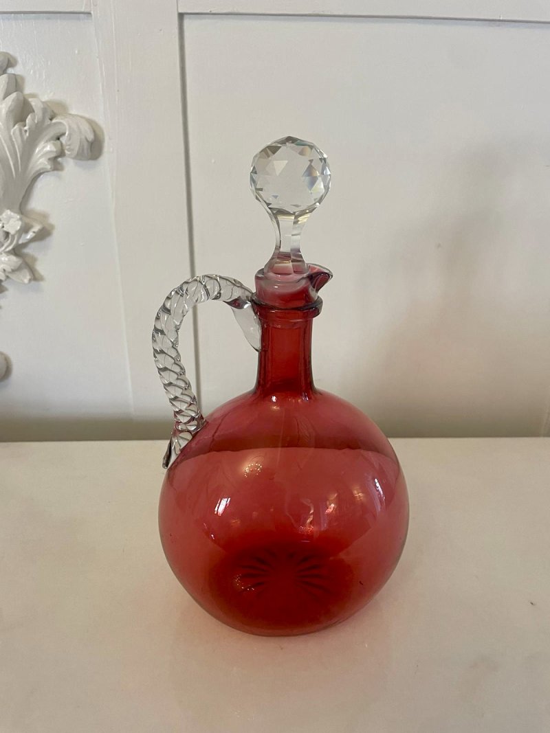 Antique Victorian Quality Cranberry Glass Decanter - Image 5
